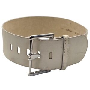 L. Chessler Vintage 3" Wide‎ Leather Cinch Belt Cream Silver Heart Buckle SM USA